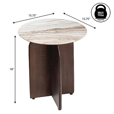 Naomi 18" Rustic Minimalist Marble/Wood X-Base Accent Table