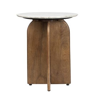 Naomi 18" Rustic Minimalist Marble/Wood X-Base Accent Table