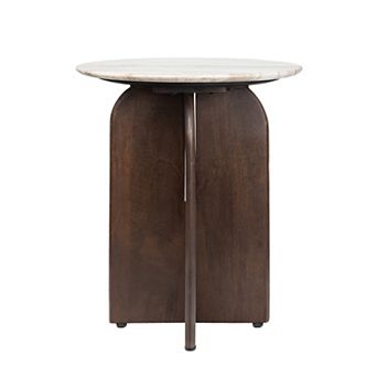 Naomi 18" Rustic Minimalist Marble/Wood X-Base Accent Table