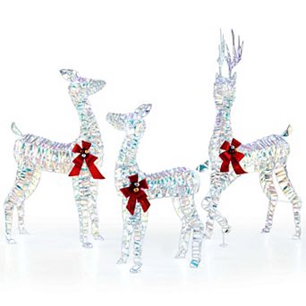 Costway 3 pc Large Lighted Christmas Reindeer Family with LED Lights & Bows Buck