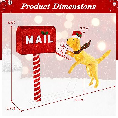 Costway 3.5 FT Lighted Dachshund Climbing Mailbox Pre-Lit Christmas Holiday Decoration