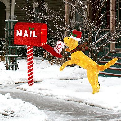 Costway 3.5 FT Lighted Dachshund Climbing Mailbox Pre-Lit Christmas Holiday Decoration