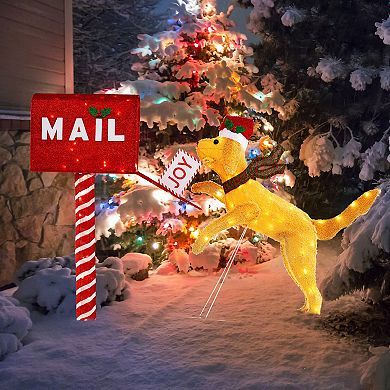 Costway 3.5 FT Lighted Dachshund Climbing Mailbox Pre-Lit Christmas Holiday Decoration