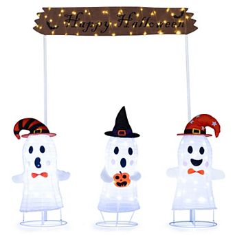 Costway 4 pc Halloween Decoration with Gate, Happy Halloween Sign, 170 LED Lights for Yard