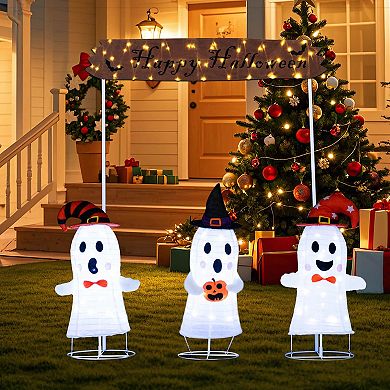 Costway 4 Pcs Halloween Decoration with Gate, Happy Halloween Sign, 170 LED Lights for Yard