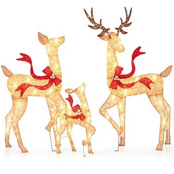 Costway 3 pc Large Lighted Christmas Reindeer Family with 440 LED Lights & Bows Buck