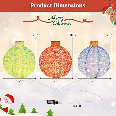 Costway 3 PCS Pre-Lit Pop up Christmas Ball Set with Warm White LED Lights Decoration