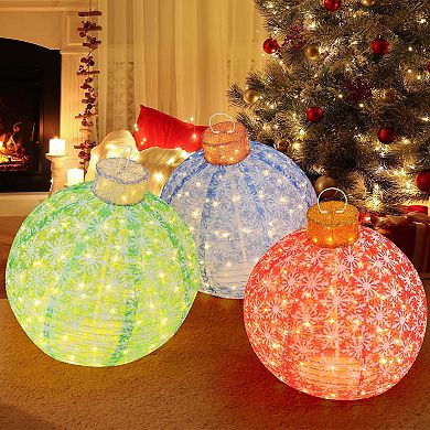 Costway 3 PCS Pre-Lit Pop up Christmas Ball Set with Warm White LED Lights Decoration