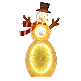 Costway 2.6 FT Lighted Snowman with 105 Built-in LED Lights Metal Stand Zip Tie Stakes