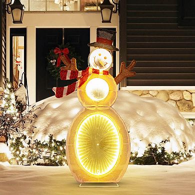 Costway 2.6 FT Lighted Snowman with 105 Built-in LED Lights Metal Stand Zip Tie Stakes