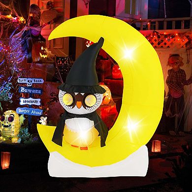 Costway 4.3 x 5.1 ft Inflatable Owl on Moon LED Lighted Halloween Decoration