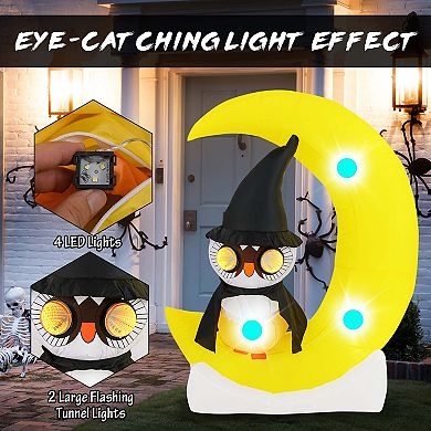 Costway 4.3 x 5.1 ft Inflatable Owl on Moon LED Lighted Halloween Decoration