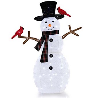 Costway 4.2 FT Pre-Lit Snowman & Redbirds Christmas Decoration with LED Lights Holiday