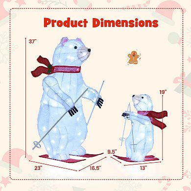 Costway 2 Pcs Animated Skiing Polar Bears with Skiing Motion & 160 Cold White LED Lights