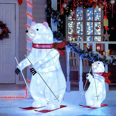 Costway 2 Pcs Animated Skiing Polar Bears with Skiing Motion & 160 Cold White LED Lights