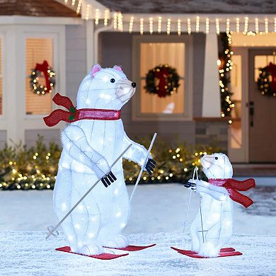 Costway 2 Pcs Animated Skiing Polar Bears with Skiing Motion & 160 Cold White LED Lights