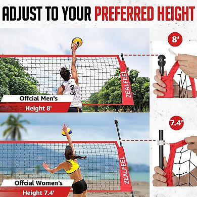 Zealfeel Adjustable Portable 12ft Volleyball Training Net Set with Carry Bag for Outdoor Practice