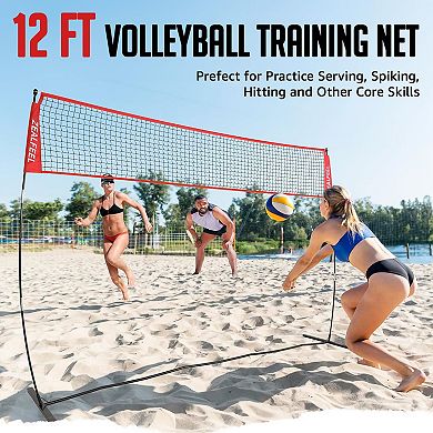Zealfeel Adjustable Portable 12ft Volleyball Training Net Set with Carry Bag for Outdoor Practice