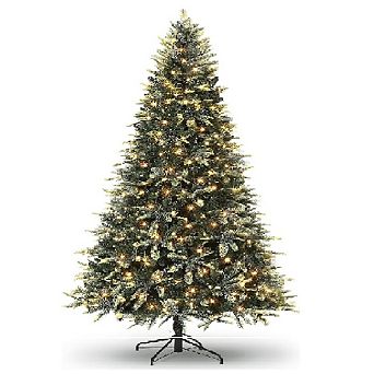 Pre-lit Pencil Christmas Tree with LED Lights & 8 Modes, Foldable Xmas Tree for Home & Office