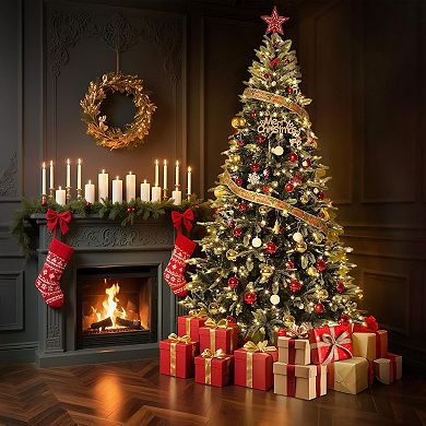 Pre-lit Pencil Christmas Tree with LED Lights & 8 Modes, Foldable Xmas Tree for Home & Office