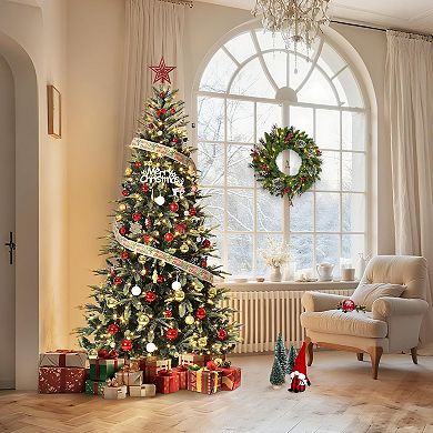 Pre-lit Pencil Christmas Tree with LED Lights & 8 Modes, Foldable Xmas Tree for Home & Office