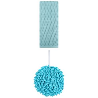 2 pc Soft Absorbent Fluffy Chenille Ball Hand Towels and Solid Waffle Hand Towels Set 6"x6"&13"x30"