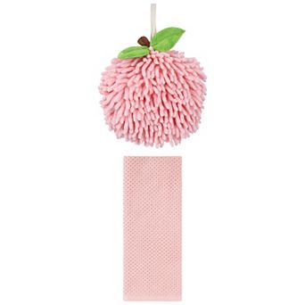 2 pc Soft Absorbent Fluffy Chenille Ball Hand Towels and Solid Waffle Hand Towels Set 6"x6"&13"x30"