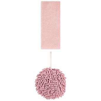 2 pc Soft Absorbent Fluffy Chenille Ball Hand Towels and Solid Waffle Hand Towels Set 6"x6"&13"x30"