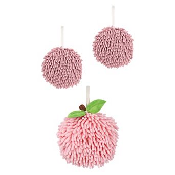 3 pc Soft and Absorbent Fluffy Chenille Ball Hand Towel, Fuzzy Decorative Towel with Wall Hook 6"x6"