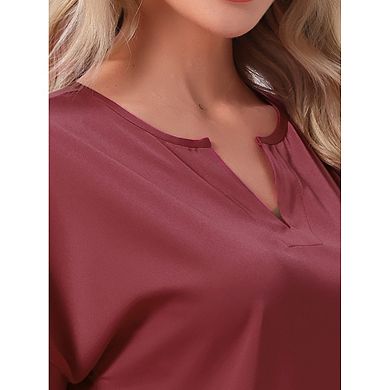 Women's Satin Pajamas Silky Short Sleeve V Neck Shirt with Long Pants Soft Loungewear Pjs Set