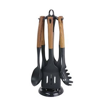 Megachef Pro Black Nylon Cooking Utensils with Wood Design, Set of 7