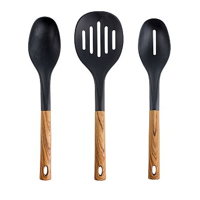 Megachef Pro Black Nylon Cooking Utensils with Wood Design, Set of 7