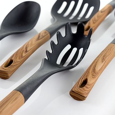 Megachef Pro Black Nylon Cooking Utensils with Wood Design, Set of 7