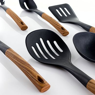 Megachef Pro Black Nylon Cooking Utensils with Wood Design, Set of 7