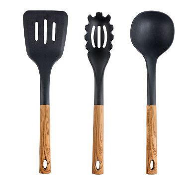 Megachef Pro Black Nylon Cooking Utensils with Wood Design, Set of 7