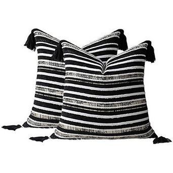 AAW Chenille Striped Jacquard Throw Pillow Cover with Tassels Set of 2