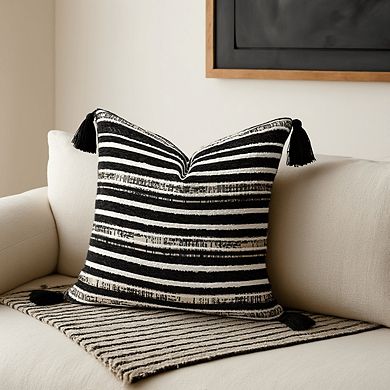 AAW Chenille Striped Jacquard Throw Pillow Cover with Tassels Set of 2
