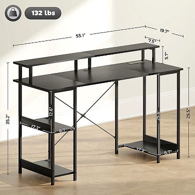 55inch Reversible Computer Desk with Lights Home Office Desk