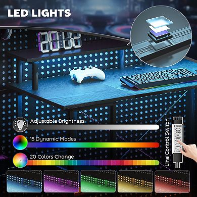 55inch Reversible Computer Desk with Lights Home Office Desk