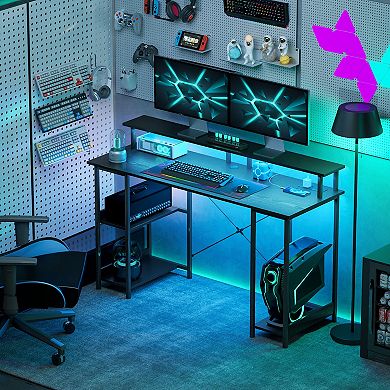 55inch Reversible Computer Desk with Lights Home Office Desk