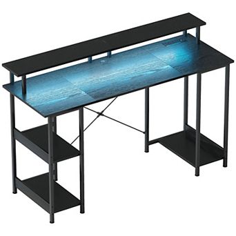 55inch Reversible Computer Desk with Lights Home Office Desk