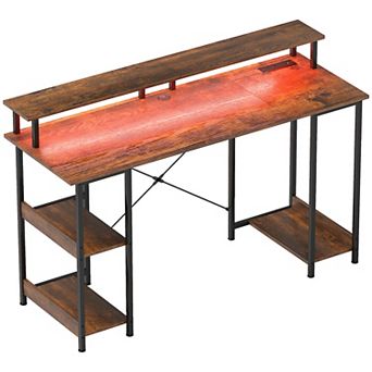 55inch Reversible Computer Desk with Lights Home Office Desk