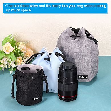 Soft Drawstring Lens Case, Cotton Pad Fleece Cloth Camera Lens Bag 7.09 x 3.9 in