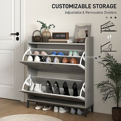 HOMCOM Narrow Shoe Cabinet, Farmhouse Shoe Storage Cabinet