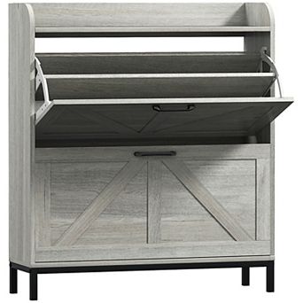 HOMCOM Narrow Shoe Cabinet, Farmhouse Shoe Storage Cabinet