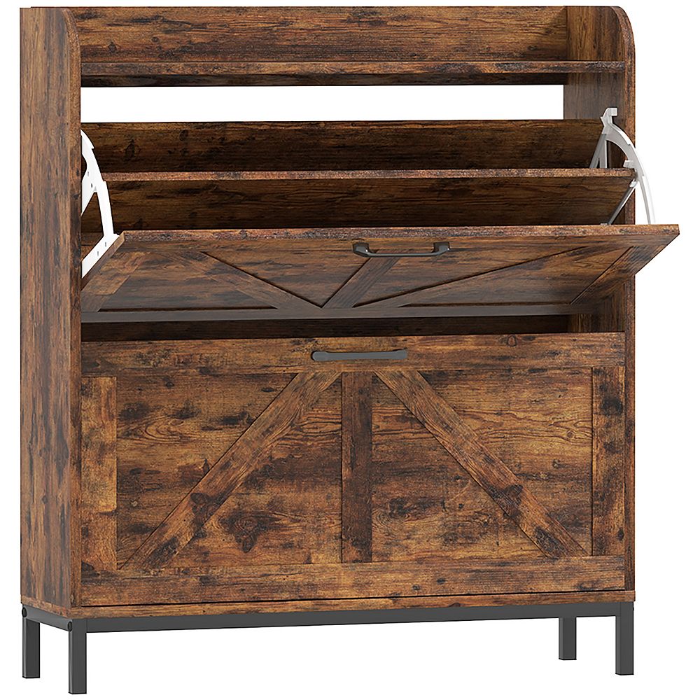 HOMCOM Narrow Shoe Cabinet, Farmhouse Shoe Storage Cabinet