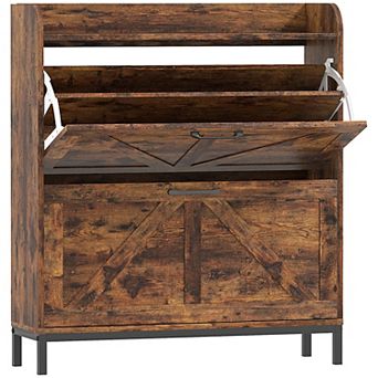 HOMCOM Narrow Shoe Cabinet, Farmhouse Shoe Storage Cabinet