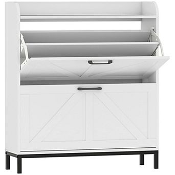 HOMCOM Narrow Shoe Cabinet, Farmhouse Shoe Storage Cabinet