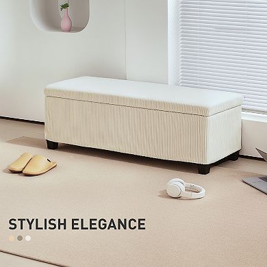 HOMCOM 44inch Storage Ottoman Bench with Lid, Leg, Foot Rest