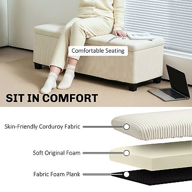 HOMCOM 44inch Storage Ottoman Bench with Lid, Leg, Foot Rest